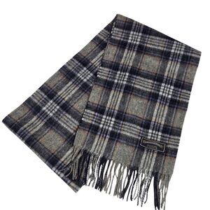 James Pringle Weavers 100% Wool Tartan Plaid Scarf Scotland Fringe Gray Blue